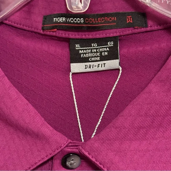 NWT NIKE Tiger Woods Fuschia Dri-Fit Short Sleeve Golf Polo Size XL Fallen Oak - Picture 5 of 13